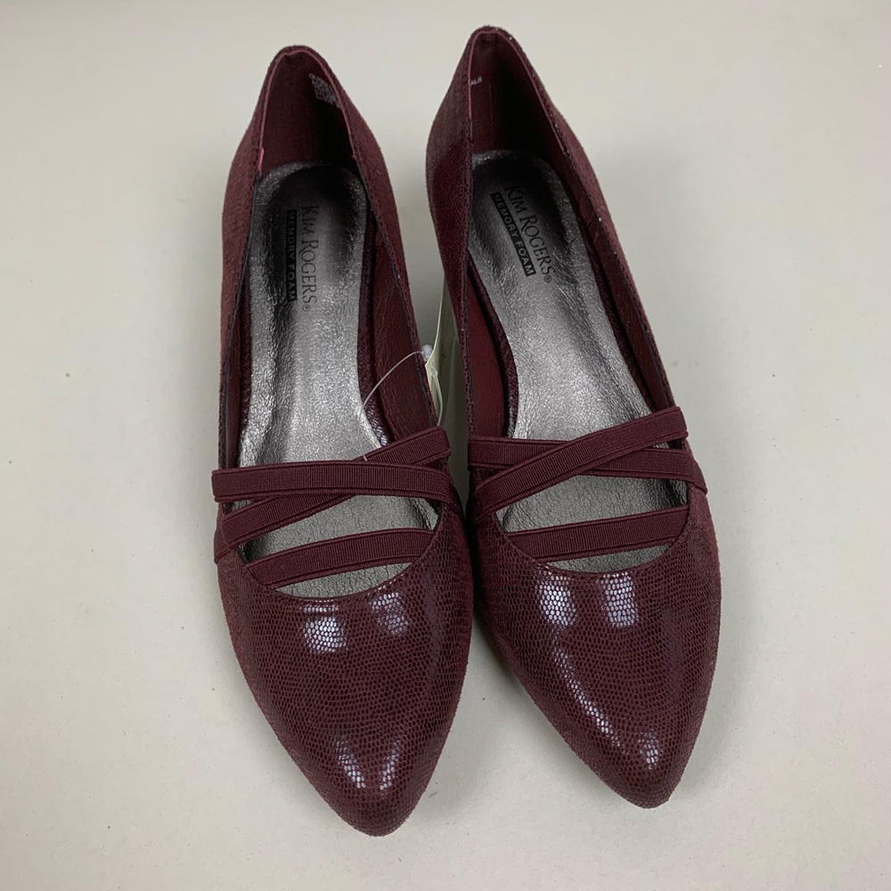 STORAGE Kim Rodger red snakeskin texture Point toe chunky heel pumps Sz 6.5 - Picture 14 of 16